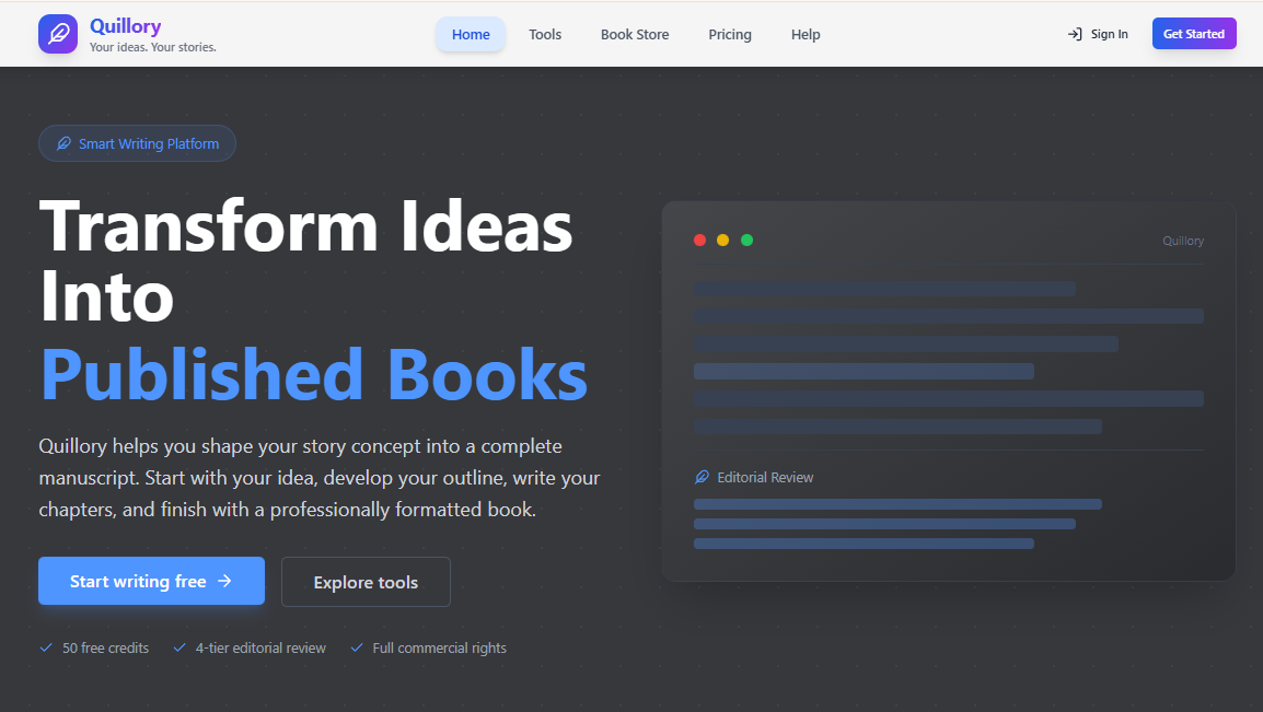 Quillory.com - An AI-powered writing platform that helps authors transform story ideas into complete, professionall...